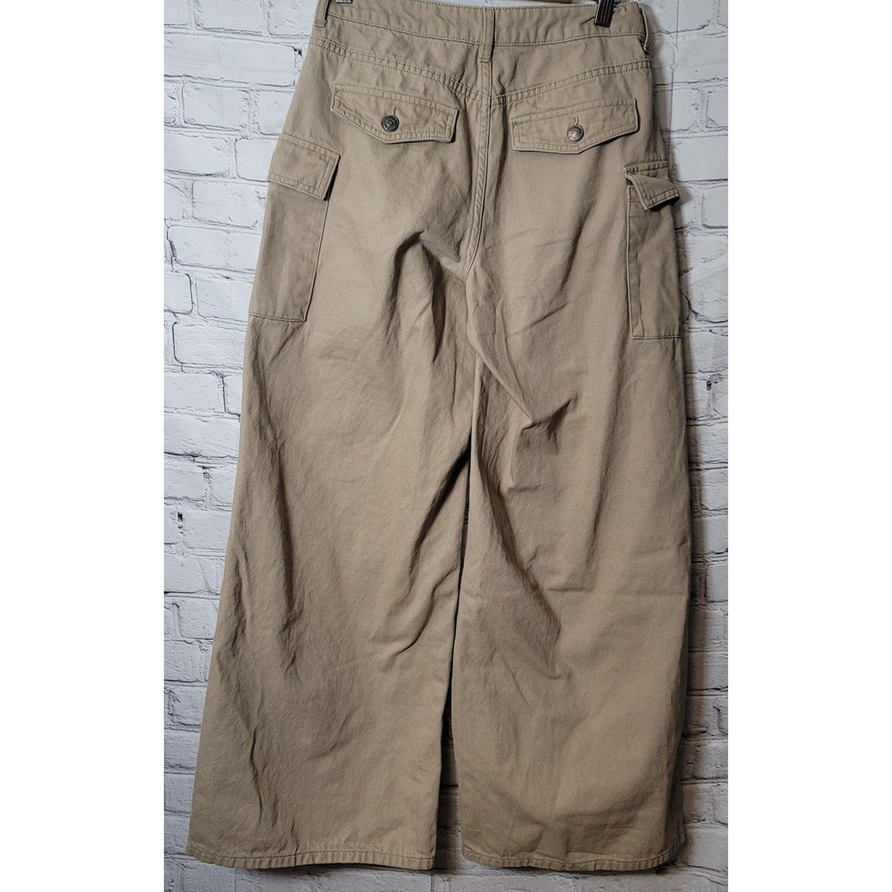Forever 21 Pants‎ Womens M Beige Cargo Wide Leg Cotton Twill Pockets Y2K Boho - Picture 4 of 7